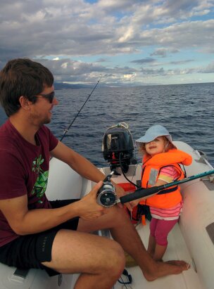 Nina learns fishing
