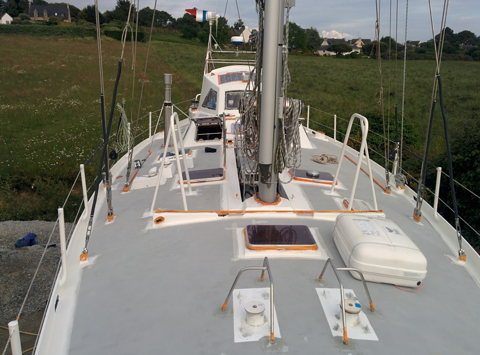 Masking the deck before a new layer of non-slip coating