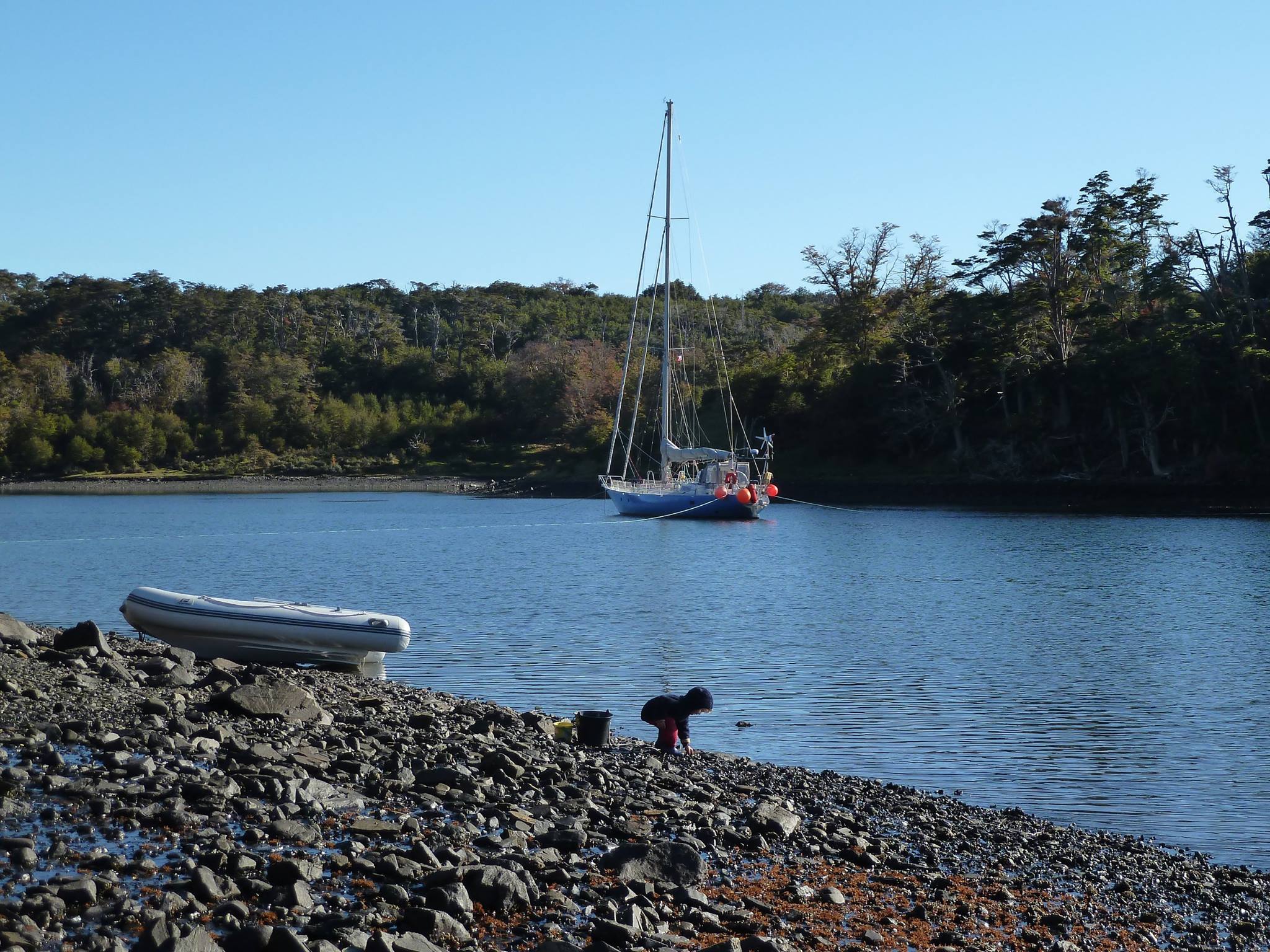 Nina collects mussels to put in the crab trap