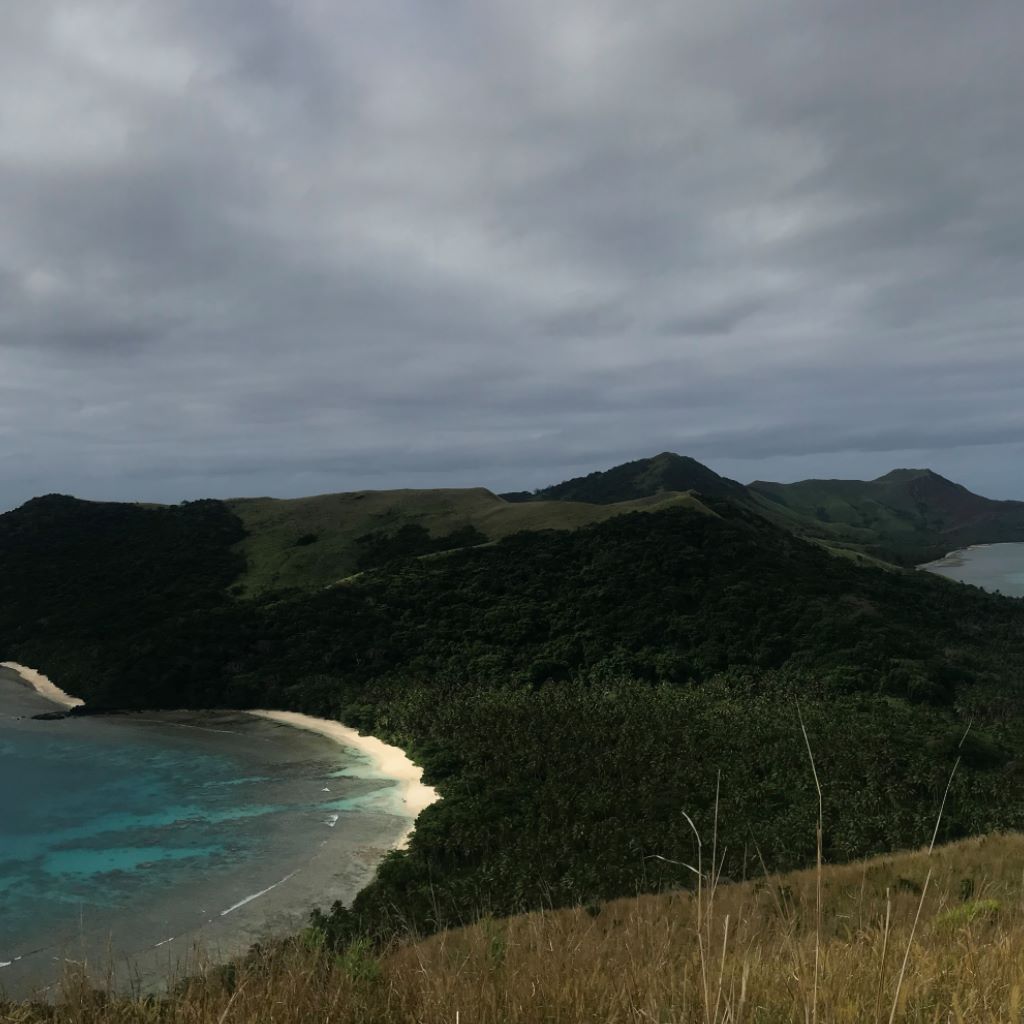 Totoya, anchorage on the left and the crater on the right